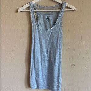AEO Y2K Lace Trim Ribbed Tank Top Light Powder Blue Women’s Medium Elena Gilbert
